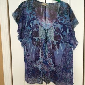 Live and Let Live Blue Paisley Semi Sheer Top PM.